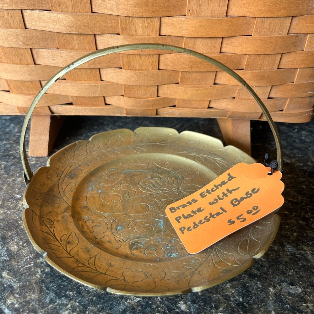 Vintage Brass Chinese Engraved Plate